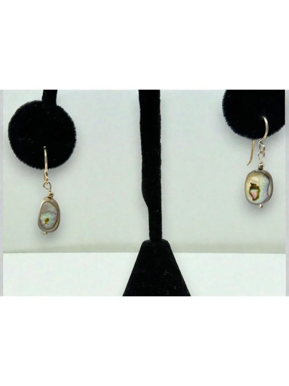 Handmade Abalone Shell Drop Earrings - Iridescent Sterling Silver Hooks - Boho B